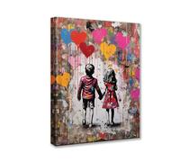 Tucocoo Toile murale à panneaux multiples - Impressions sur toile représentant un petit garçon et une fille de Banksy - Œuvre d'art moderne - Décoration d'intérieur - Cadre en bois prêt à accrocher -