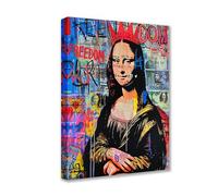 Tucocoo Toile murale abstraite Mona Lisa à 1 pièce, images graffitis femmes célèbres œuvres d'art contemporain décoration d'intérieur pour salon encadrée en bois prête à être accrochée 40,6 x 61 cm