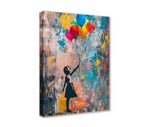 Tucocoo Toile murale Banksy Girl à 1 pièce - Impression sur toile rétro colorée graffiti rue ballon rue - Œuvre d'art contemporain pour décoration d'intérieur pour salon - Affiches et impressions