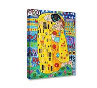 Tucocoo Toile murale colorée Graffiti Street Pop Art Peintures Le baiser de Gustav Klimt Images d'art moderne célèbre décoration d'intérieur pour salon, chambre à coucher, encadrée, prête à être