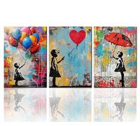 Tucocoo Toile murale de Banksy Little Girl - Impressions sur toile de peintures à graffiti, ballon rouge, parapluie rouge - Affiches d'œuvres d'art encadrées et prêtes à être accrochées pour salon -