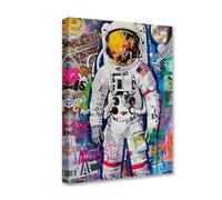 Tucocoo Toile murale de salon Banksy - Images colorées graffiti astronaute - 1 panneau - Art mural de rue pop - Décoration murale encadrée en bois prête à être accrochée - 30,5 x 40,6 cm