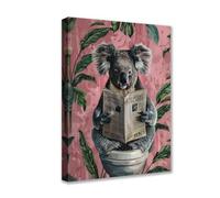 Tucocoo Toile murale encadrée, prête à être accrochée, Koala sur WC, animal lu dans un journal, décoration d'intérieur