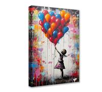 Tucocoo Œuvre d'art pour murs de la maison Banksy Little Girl Tableaux colorés de ballons colorés 1 panneau Toile Street Pop Art Art moderne Décoration d'intérieur pour salon encadrée tendue prête à