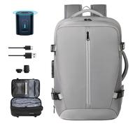 TUCVZVO Sac à Dos sous Vide de Voyage 50L Vacpack Extensible Résistant à l'eau avec Compression sous Vide avec Pompe et Anti-vol Voyage Cabine Bag 45x30x22(+8) CM (Grey)