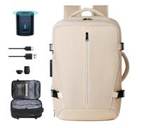 TUCVZVO Sac à Dos sous Vide de Voyage 50L Vacpack Extensible Résistant à l'eau avec Compression sous Vide avec Pompe et Anti-vol Voyage Cabine Bag 45x30x22(+8) CM (Lvory)