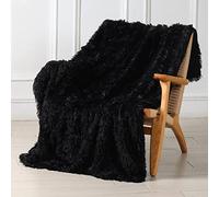 Tuddrom Couverture décorative en Fausse Fourrure, Extra Douce, réversible à Poils Longs, pelucheuse, Confortable, en Microfibre pour canapé, Sofa et lit, 127 x 152,4 cm, Noir