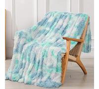 Tuddrom Couverture décorative en Fausse Fourrure Extra Douce, Unie, réversible, légère, à Poils Longs, Couverture Polaire en Microfibre, pour canapé, Sofa et lit, Bleu Teint par nœuds