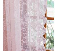 Tudeco Jolis rideaux courts transparents de princesse rose clair en dentelle à motif floral, avec passe-tringle, pour chambre d'enfant, crèche, pour bébé fille, 150 x 160 cm