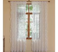 Tudeco Lot de 2 rideaux blancs bohèmes en dentelle à volants, fluides, avec passe-tringle, style shabby chic, pour salle à manger, protègent la vie privée, 150 x 243 cm