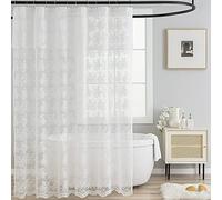 TUDECO Rideau de douche en dentelle blanche avec cantonnière - Style shabby chic - Motif floral - Pour salle de bain - Style vintage festonné - 183 x 183 cm - 1 panneau