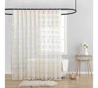 TUDECO Rideau de douche en dentelle ivoire avec cantonnière attachée, rideau de douche tricoté rustique vintage à motif floral pour salle de bain, bord festonné, trous renforcés, 183 x 183 cm, 1