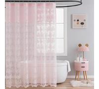 TUDECO Rideau de douche rose - Rideau de salle de bain en dentelle style shabby chic avec cantonnière de fixation, joli rideau de douche vintage à motif floral coquette pour fille, bord festonné, 183