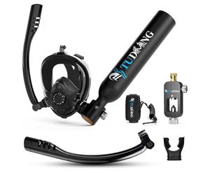 TUDIVING - Ensemble de Bouteilles de plongée sous-Marine de 0,5 L, Mini Bouteille d'oxygène avec compresseur, kit de plongée Portable de Voyage (S200Plus Black-A2)