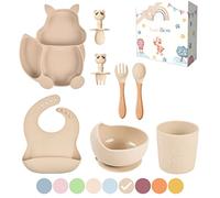 TudoBem Coffret Repas Bebe Accessoire [8 Pièces], Set Vaisselle Bebe 1er age, Assiette Bebe, Bol Ventouse pour Bébé, Cadeau Bebe Garcon, Vaisselle Enfant Complete, Bôite Cadeau Prête à Offrir, Beige