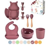 TudoBem Coffret Repas Bebe Accessoire [8 Pièces], Set Vaisselle Bebe 1er age, Assiette Bebe, Bol Ventouse pour Bébé, Cadeau Bebe Garcon, Vaisselle Enfant, Bôite Cadeau Prête à Offrir, Bordeaux