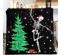 Tudomro Couverture squelette de Noël 127 x 152,4 cm, douce et confortable, motif tête de mort en sucre, couverture d'Halloween chaude et gothique, cadeau effrayant pour femmes et hommes, lit, canapé