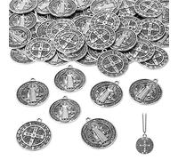 Tudomro Lot de 60 médailles de Saint Benoît - 3,5 x 3,2 cm - En métal argenté - Pour Saint Benoît - Protection contre le mal - Cadeaux de Noël pour homme et femme - Fabrication de bijoux, Acier