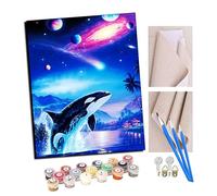 TUDOUTU Peindre par Nombre DIY Acrylique Peinture Kit pour Adultes Débutant - 16 * 20 Pouces Avec cadre Baleine sautant hors de l'eau galaxie univers planète avec 4 Brosses et Peintures Acryliques