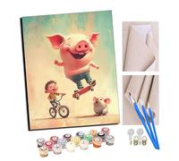 TUDOUTU Peindre par Nombre DIY Acrylique Peinture Kit pour Adultes Débutant - 16 * 20 Pouces Avec cadre Dessin animé petit garçon souris et cochon avec 4 Brosses et Peintures Acryliques