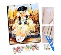 TUDOUTU Peindre par Nombre DIY Acrylique Peinture Kit pour Adultes Débutant - 16 * 20 Pouces Avec cadre Fille indienne avec des plumes avec 4 Brosses et Peintures Acryliques