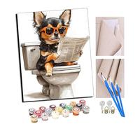 TUDOUTU peinture par numero adulte Cadeau de Peinture à l'huile de Bricolage numérique Chien assis sur les toilettes lisant un journal pour Adultes Peindre par Nombre Kits Home Decor 16 * 20 Pouces