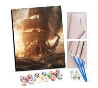 TUDOUTU peinture par numero adulte Cadeau de Peinture à l'huile de Bricolage numérique Voilier et pieuvre géante sur la mer pour Adultes Peindre par Nombre Kits Home Decor 16 * 20 Pouces Avec cadre