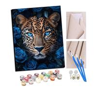 TUDOUTU Peinture par numéro Kit pour Adultes Roses bleues et léopard Peint Cadeau de Peinture à l'huile de Bricolage avec Brosses et peintures acryliques Home Decor 16 x 20 Pouces Avec cadre