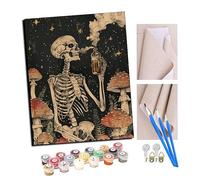 TUDOUTU Peinture par Numéro Kits avec Brosses et Peintures Acryliques pour Adultes Seniors Débutant DIY Peindre par Nombre Peinture à l'huile de Bricolage - Crâne et champignon de la nuit étoilée
