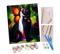 TUDOUTU Peinture par numéros Kits pour Adultes Chat noir de dessin animé et fille elfe Bricolage Peinture à l'huile numérique Toile Mur Art décoration de la Maison - 40x50 CM Avec cadre