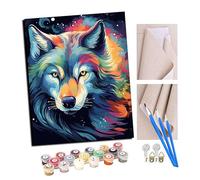 TUDOUTU Peinture par numéros Peindre par Nombre avec des 4 brosses Kits à Peinte Cadeau de Peinture à l'huile pour Adultes Dieu loup, univers coloré (3) 40x50cm Avec cadre
