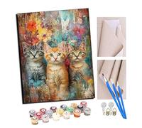 TUDOUTU Peinture par numéros Peindre par Nombre avec des 4 brosses Kits à Peinte Cadeau de Peinture à l'huile pour Adultes Trois chatons mignons (2) 40x50cm Avec cadre