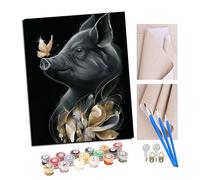 TUDOUTU Peinture par numéros Peindre par Nombre avec des 4 brosses Kits à Peinte Cadeau de Peinture à l'huile pour Adultes Cochon papillon doré de la nuit noire 40x50cm Avec cadre