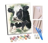 TUDOUTU Peinture par numéros Peindre par Nombre avec des 4 brosses Kits à Peinte Cadeau de Peinture à l'huile pour Adultes Vaches noires et blanches 40x50cm Avec cadre