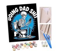 TUDOUTU Peinture par numéros Peindre par Nombre avec des 4 brosses Kits à Peinte Cadeau de Peinture à l'huile pour Adultes L'heure des toilettes du papa squelette 40x50cm Avec cadre
