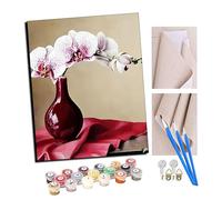 TUDOUTU Peinture par numéros Peindre par Nombre avec des 4 brosses Kits à Peinte Cadeau de Peinture à l'huile pour Adultes Arrangement floral en vase d'orchidées (10) 40x50cm Avec cadre