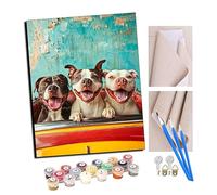 TUDOUTU Peinture par numéros Peindre par Nombre avec des 4 brosses Kits à Peinte Cadeau de Peinture à l'huile pour Adultes Chien animal dans la voiture 1 40x50cm Avec cadre