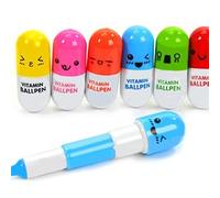 TuDu Lot de 6 mini rétractable Vitamine Pilule Stylo avec six mignon avec émoticône fantaisie Capsule Stylo bille dragées Cadeau (couleur aléatoire)