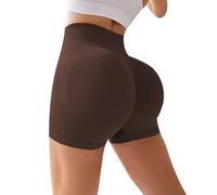 TUDUZ Femmes Haute Taille Opaque Yoga Courir Shorts de Remise en Rides, Cul Levage, Gymnastique, sans Couture, sous Robe Anti-frottement (Brown, XL)