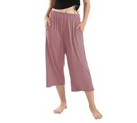 TUDUZ Pantalon de Coton de Grande Taille pour Femmes pour Pantalon de Jambe Large élastique de Taille Haute Fluide Confortable pour Les Vacances (Purple, XXXXL)