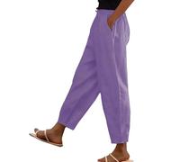 TUDUZ Pantalon en Coton et en Lin pour Femmes, Ceinture élastique, Taille Haute, Boutons latéraux, Pantalon Large NCasual, Chic et élégant avec Poches (Purple, XL)