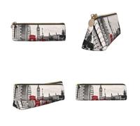 Tuehbsvo Red Phone Booth London Street Trousse à crayons en cuir avec fermeture éclair pour hommes, femmes, filles, garçons, professionnels, taille parfaite pour papeterie et ustensiles d'art