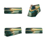 Tuehbsvo Sunrise Over Hawaii Trousse à crayons en cuir avec fermeture éclair pour hommes, femmes, filles, garçons, professionnels, taille parfaite pour la papeterie et les ustensiles d'art