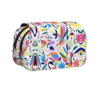 Tuehbsvo Trousse à crayons double couche avec couvercle à rabat - Motif animaux mexicains Otomi - Trousse de maquillage pour garçons, filles, adolescents, étudiants, écoliers, adultes et fournitures