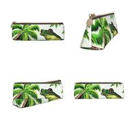 Tuehbsvo Trousse à crayons en cuir avec fermeture éclair pour hommes, femmes, filles, garçons, professionnels, motif grenouille et palmiers de Porto Rico, taille parfaite pour la papeterie et les