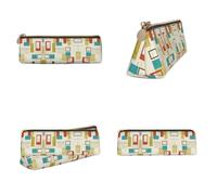 Tuehbsvo Trousse en cuir moderne du milieu du siècle avec fermeture éclair pour hommes, femmes, filles, garçons, professionnels, taille parfaite pour la papeterie et les ustensiles d'art