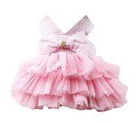 Tuell Haustierkleid aus Polyester, rose mehrlagiges Kleid mit grosser Schleife - Haustier Artikel, Einsatz fuer Katzen, kleine Hunde und festliche Fotos, praktisch im Alltag, Reise (4)