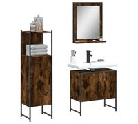 TUERYAFEK Ensemble de meubles de salle de bain 3 pièces en chêne fumé avec miroir, fabriqué en acier revêtu par pulvérisation et bois, offre un grand espace de rangement pour les ustensiles de salle