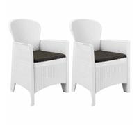 TUERYAFEK Lot de 2 chaises de jardin blanches avec coussins, en plastique | Aspect rotin, résistant aux intempéries, facile à nettoyer, charge de 110 kg, pour terrasse