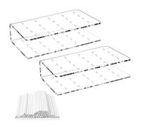 Tuesoa 2 Pièces Cake Stand, avec 100 Tiges de Cake, 20 Trous, Support de Sucette Support de Sucette pour Bonbons Anniversaire